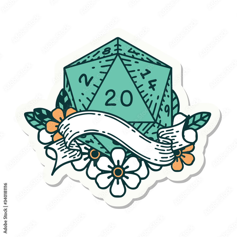 natural twenty D20 dice roll sticker natural twenty D20 dice roll sticker