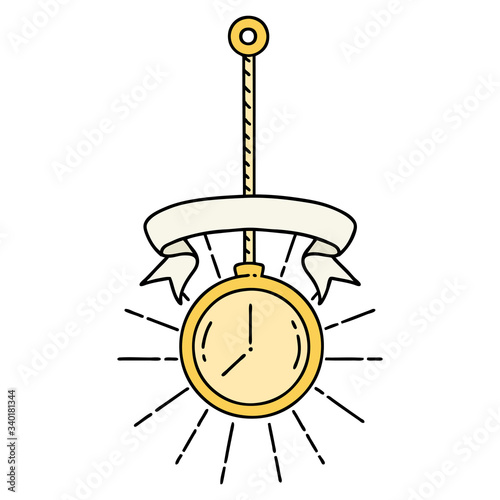banner with tattoo style gold pocket watch