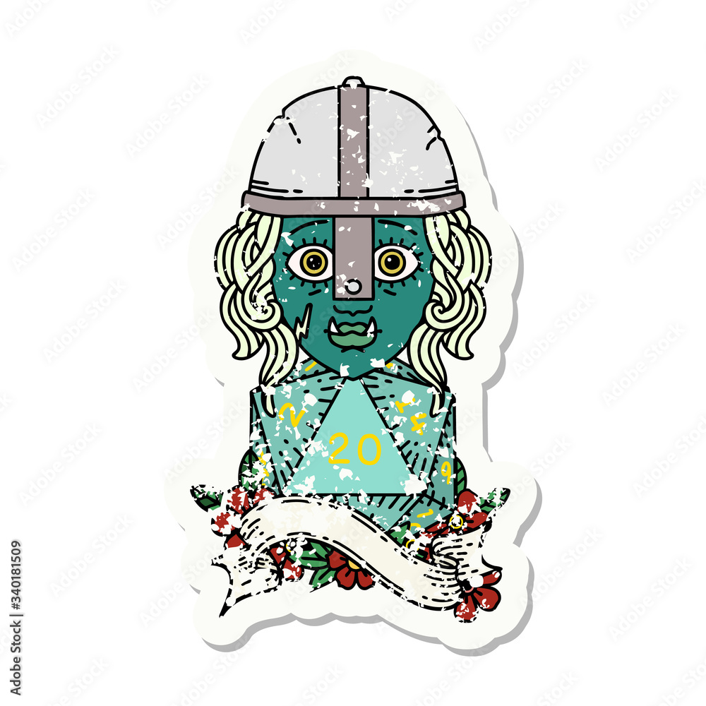 half orc fighter with natural 20 dice roll illustration half orc fighter with natural 20 dice roll illustration