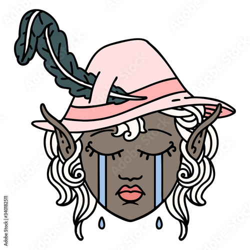 crying elf bard character face illustration