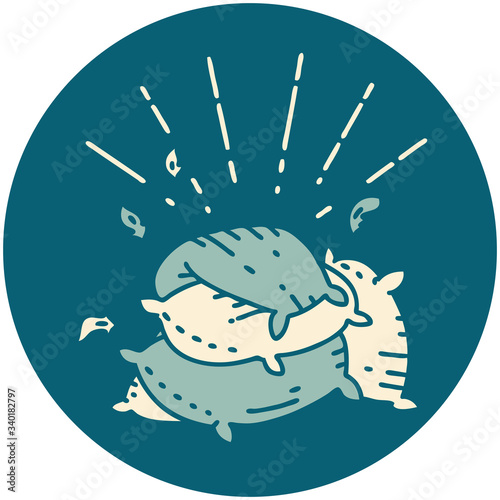 icon of tattoo style pile of pillows