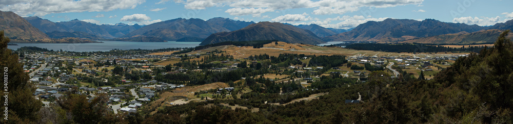 View of Wanaka from Mount Iron in Otago on South Island of New Zealand
