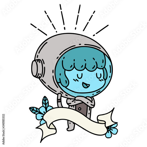 banner with tattoo style woman in astronaut suit