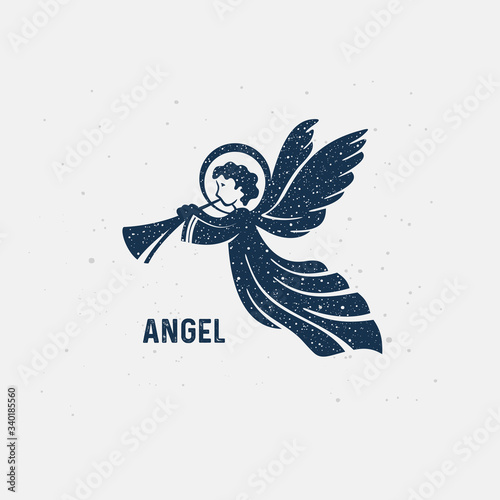Angel with trumpet. Christmas angel, design template photo