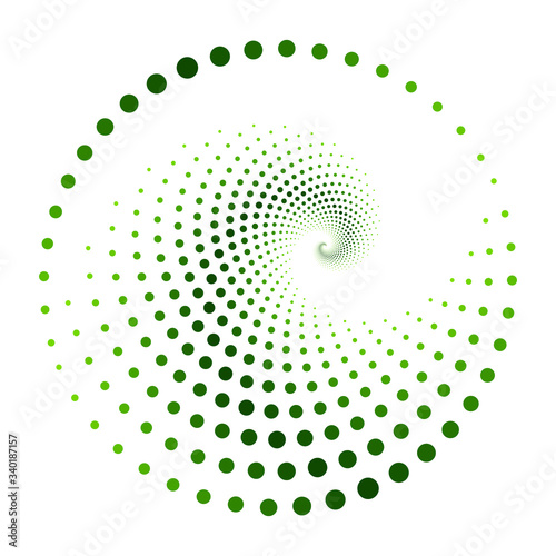 Vector green spiral pattern with dots isolated on white