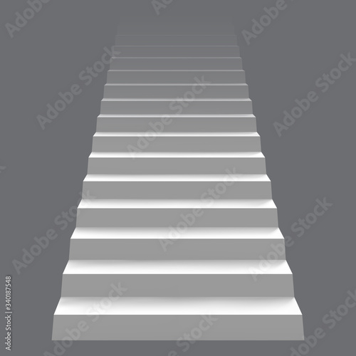 White realistic stair concept. Modern staircase, 3d architectural stairway. Career staircase ladder concept vector illustration. Stair interior, staircase up mockup
