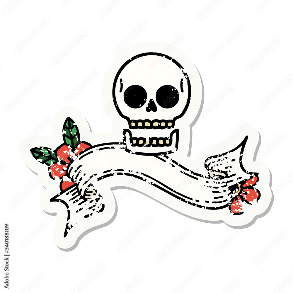 Fototapeta premium grunge sticker with banner of a skull