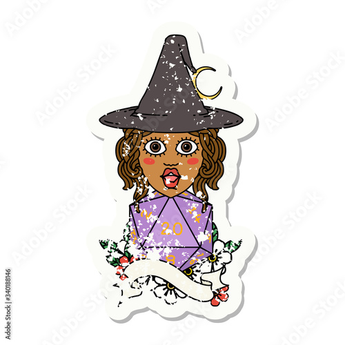 human mage with natural twenty dice roll illustration