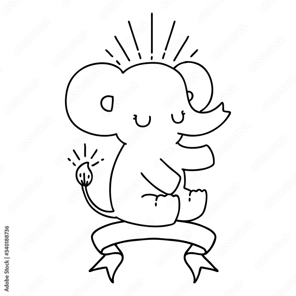 banner with black line work tattoo style cute elephant banner with black line work tattoo style cute elephant