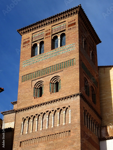 Bell tower of the Church of San Pedro. Old city of Teruel. Mudejar brick architecture. Aragon. Spain. 
