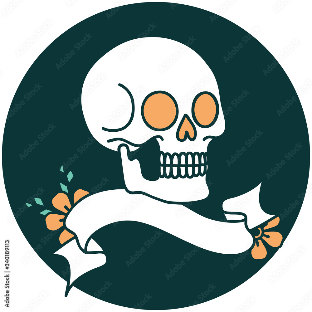 icon with banner of a skull icon with banner of a skull
