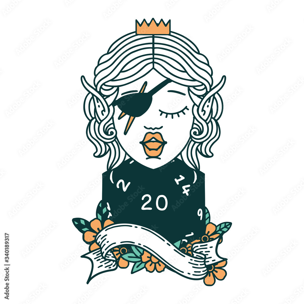 Fototapeta premium elf rogue with natural twenty dice roll icon