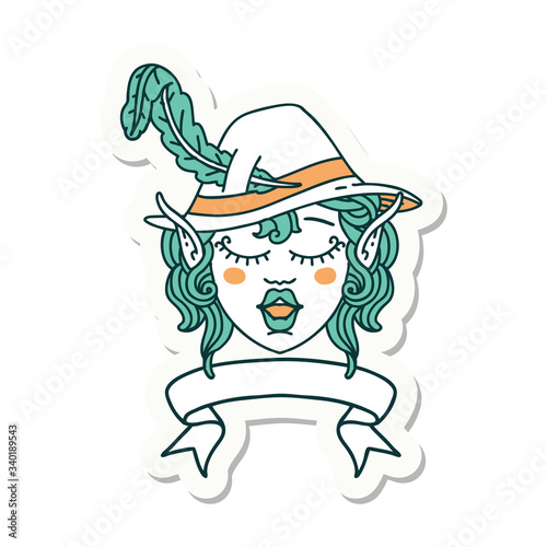 singing elf bard character face with banner sticker
