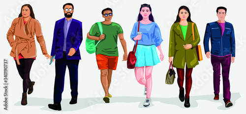 Vector - Man and Woman Casual Businessman Walking Front View