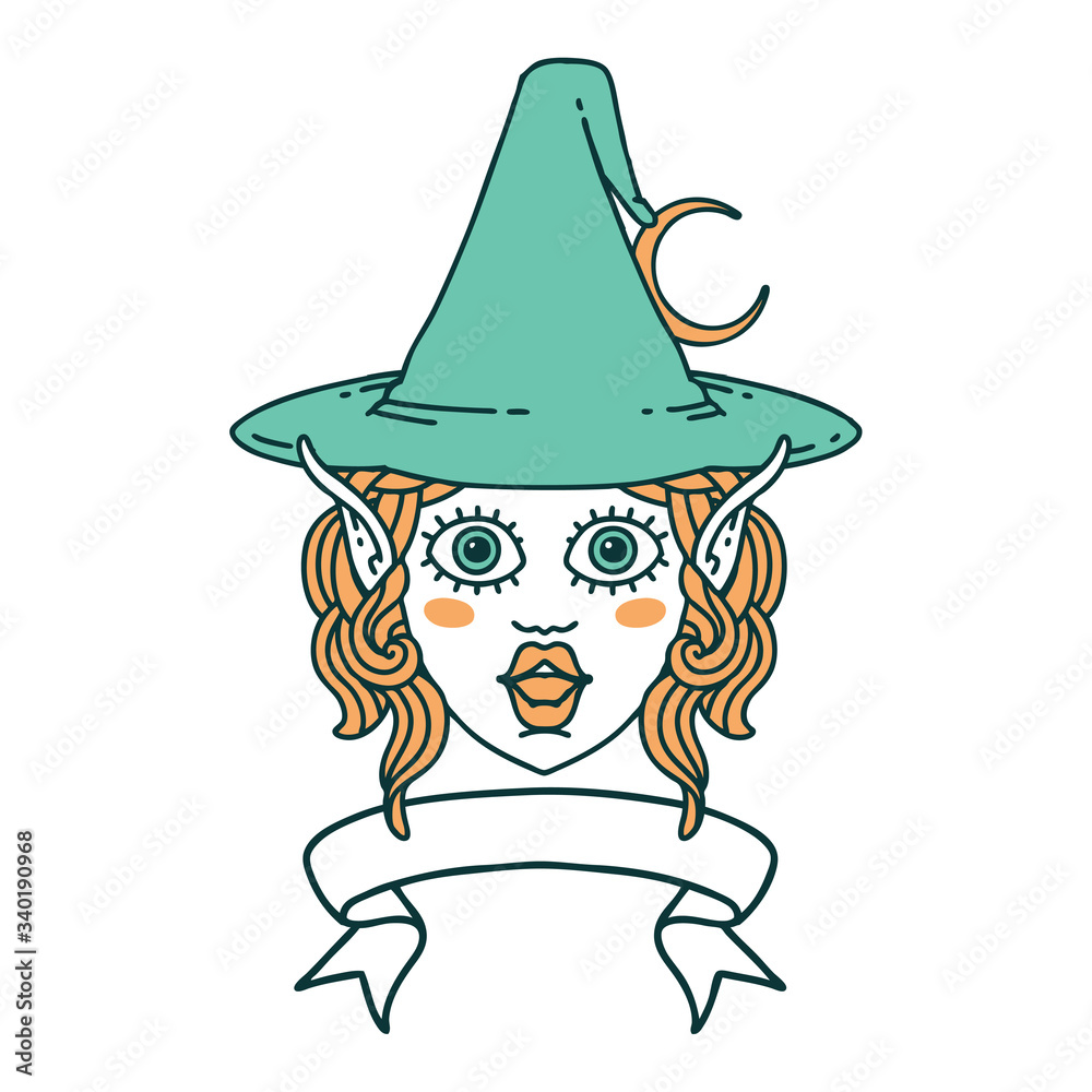elf mage character face with banner illustration