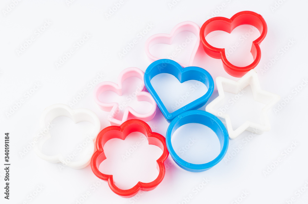 Colorful cookie cutter isolated on white background.Copy space Colorful cookie cutter isolated on white background.Copy space