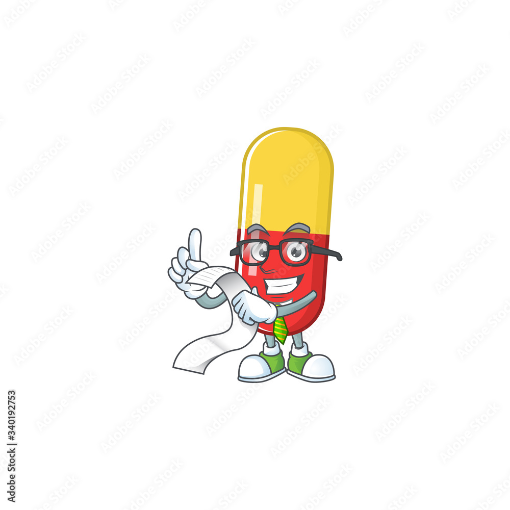 Mascot cartoon concept of red yellow capsules with menu list