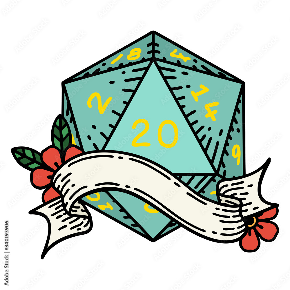 natural twenty D20 dice roll illustration