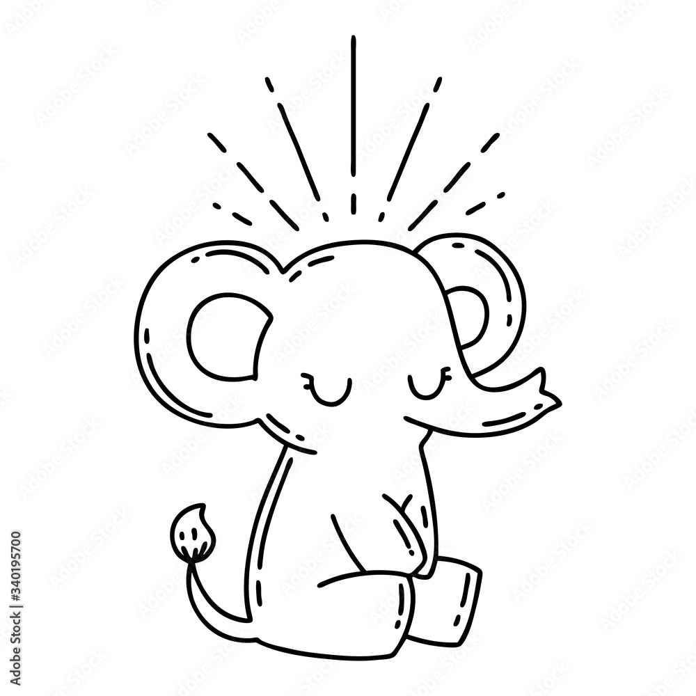 Fototapeta premium traditional black line work tattoo style cute elephant