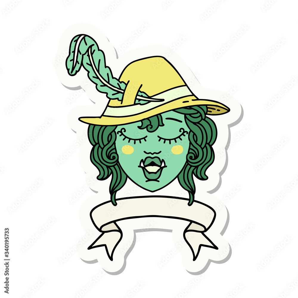 singing half orc bard character with banner sticker singing half orc bard character with banner sticker