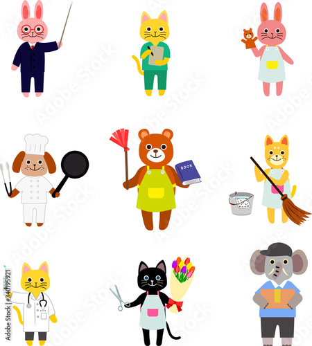 いろいろな職業・仕事・職種を動物で表現したイラスト