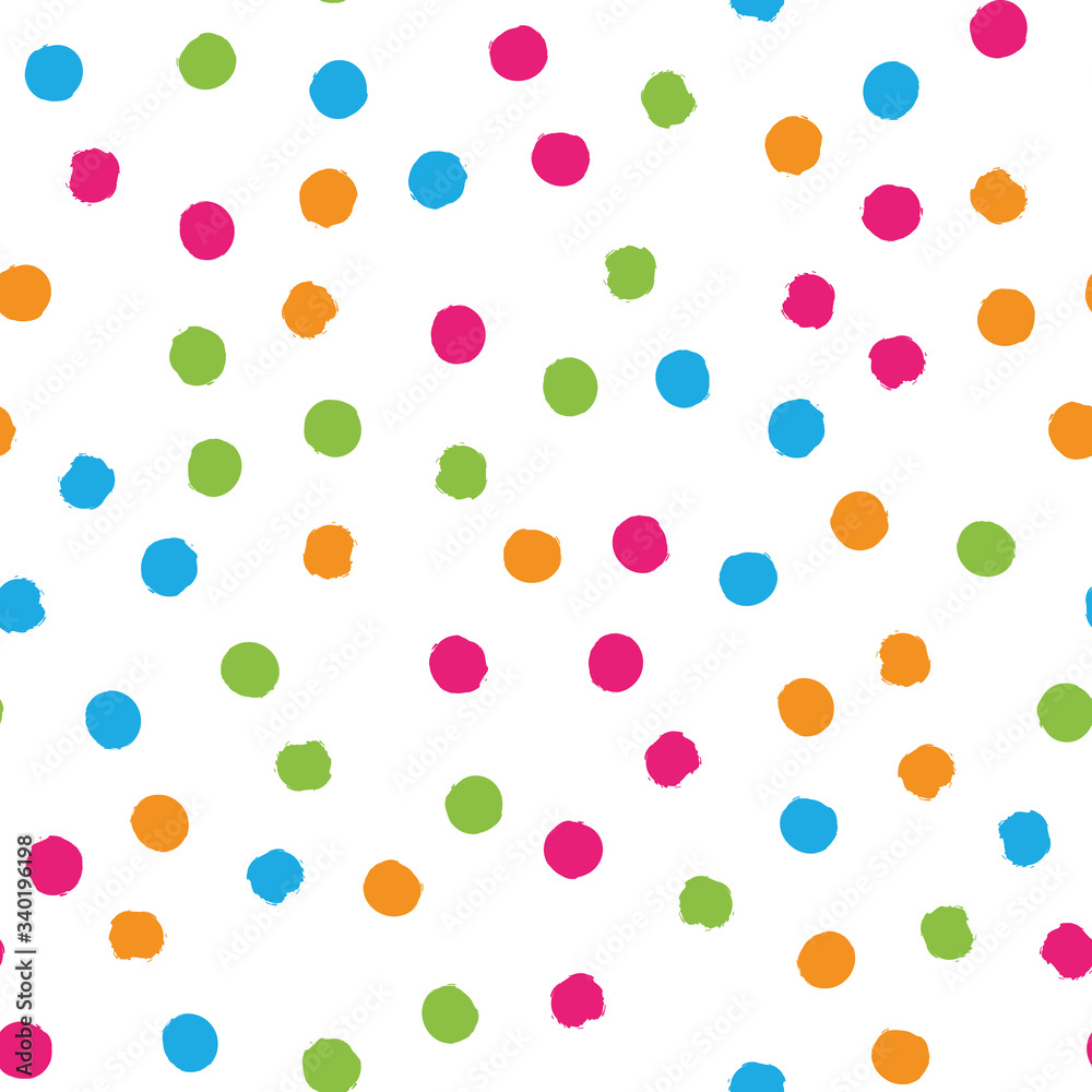 Scattered colorful brush dots. Seamless background pattern. Abstract vector wallpaper