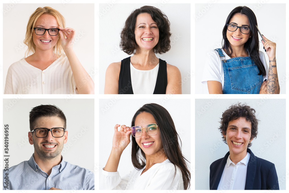 Collection of smiling totally different personalities. Co-workers portrait set. Diversity in business concept. Healthy relationships in workplace.