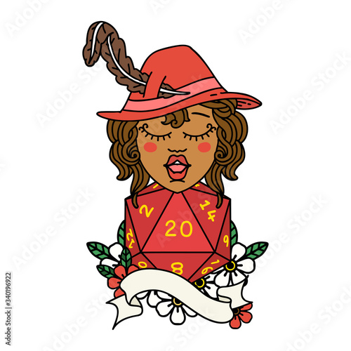 human bard with natural twenty dice roll illustration