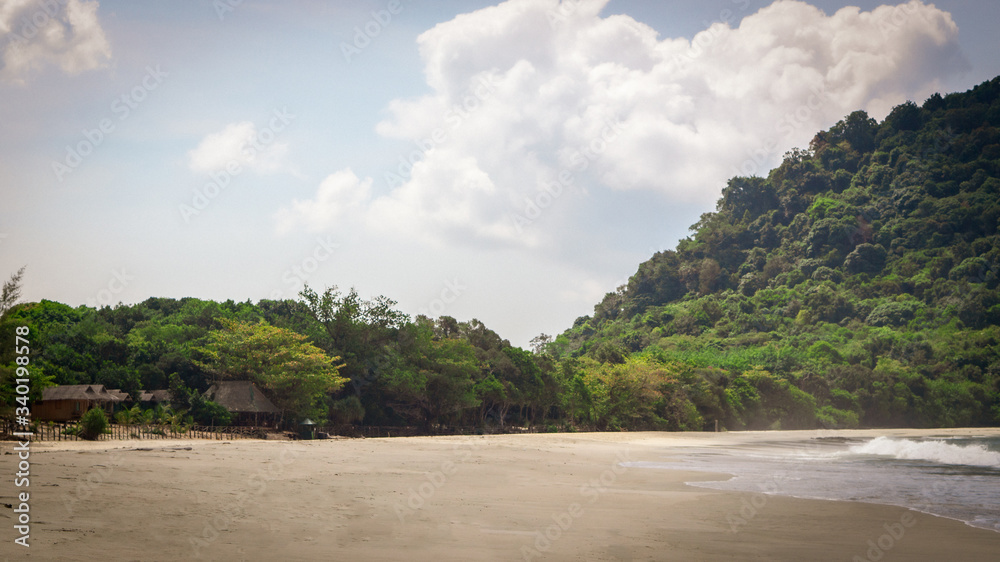 Sin Htauk Beach in Myanmar. A Paradise hidden beach and difficult to access with a small hotel with bungalows