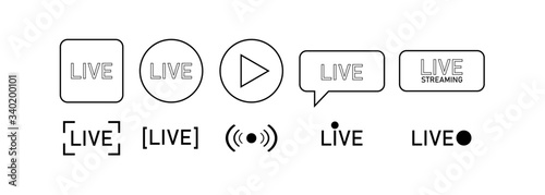 Set of live streaming icons. Red symbols and buttons of live streaming, broadcasting, online stream. Lower third template for tv, shows, movies and live performances. Vector