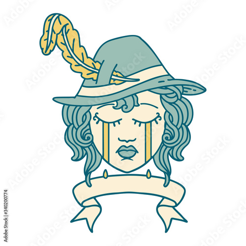 crying human bard with banner illustration