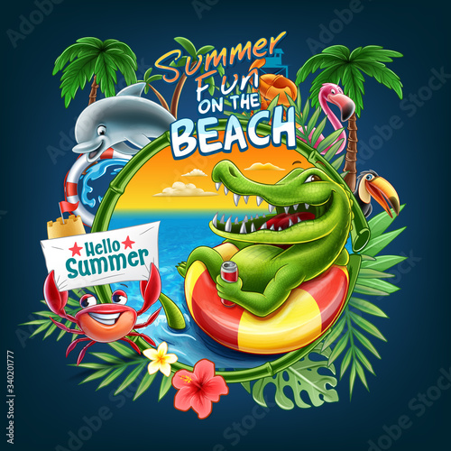 summer welcome to the beach with animals
