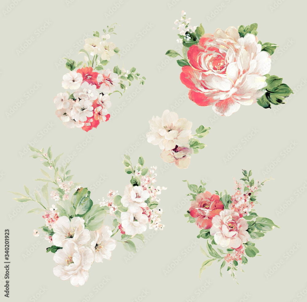 Flowers watercolor illustration.Manual composition.Big Set watercolor elements.