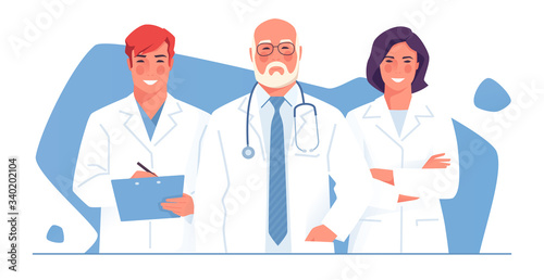 Vector illustration of a medical team, group of physicians, practitioners, doctors