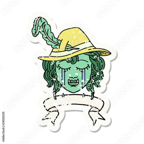 crying orc bard character with banner illustration