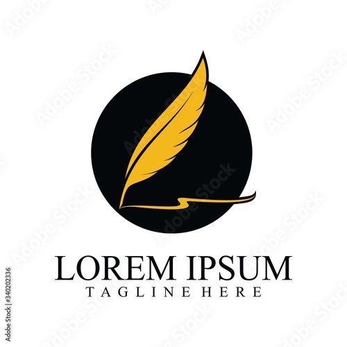 Gold Feather Concept Isolated on White Background. Feather Logo Illustration.