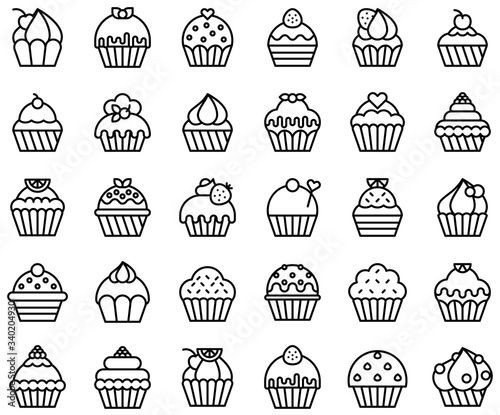 Cupcake or Muffin, Baked goods icon set