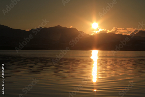 sunset, sky, sun, sunrise, nature, clouds, landscape, evening, light, sea, cloud, blue beautiful, horizon, red, sunlight, mountain view, ocean tromso tromsø water travel tourism sea coast nature 