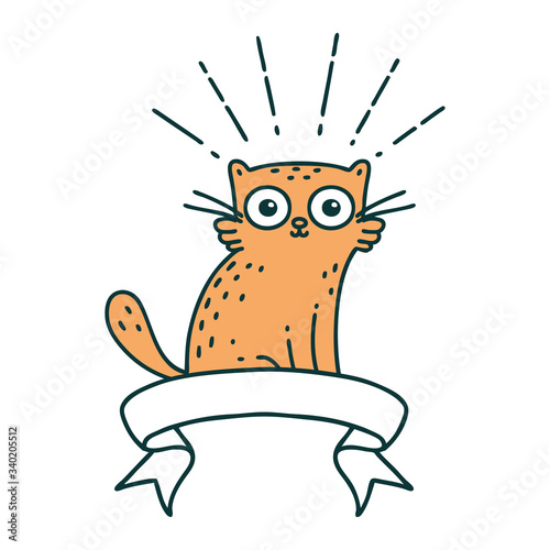 banner with tattoo style surprised cat