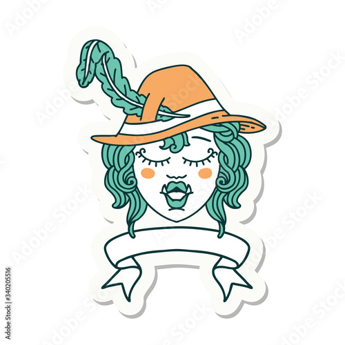 singing half orc bard character with banner sticker
