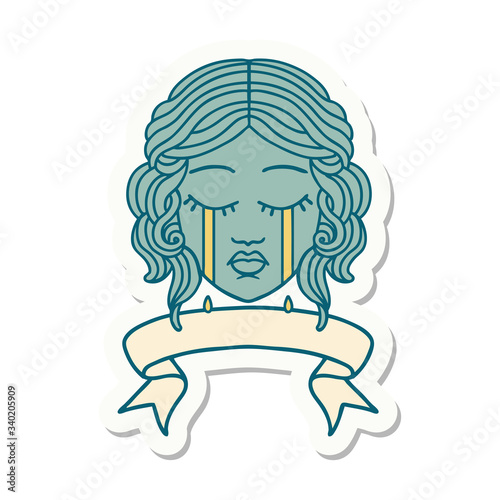 tattoo sticker with banner of female face crying
