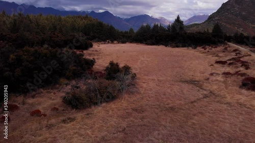 Mount Creighton, New Zealand, Open Landscape near Forest on Cloudy Day, Aerial photo