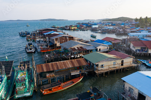 Traditional floating village on Koh Sdach island in Cambodia photo