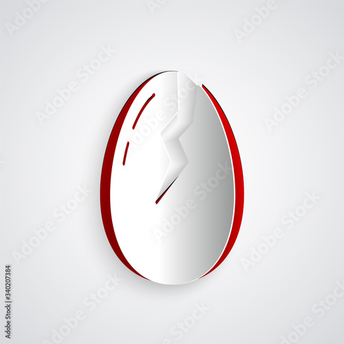 Paper cut Broken egg icon isolated on grey background. Happy Easter. Paper art style. Vector Illustration