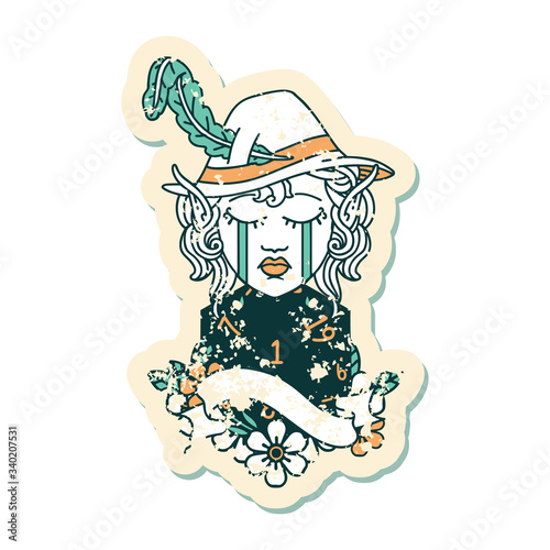 crying elf bard character face with natural one illustration
