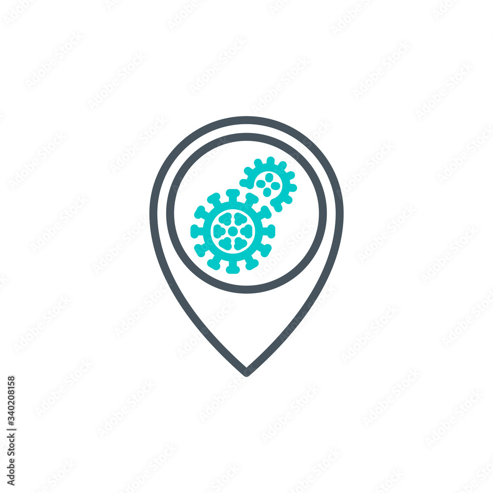 location point coronavirus outbreak on map single line icon isolated on white. Perfect outline symbol Coronavirus Covid 19 pandemic banner. Quality design element with editable Stroke line thickness location point coronavirus outbreak on map single line icon isolated on white. Perfect outline symbol Coronavirus Covid 19 pandemic banner. Quality design element with editable Stroke line thickness