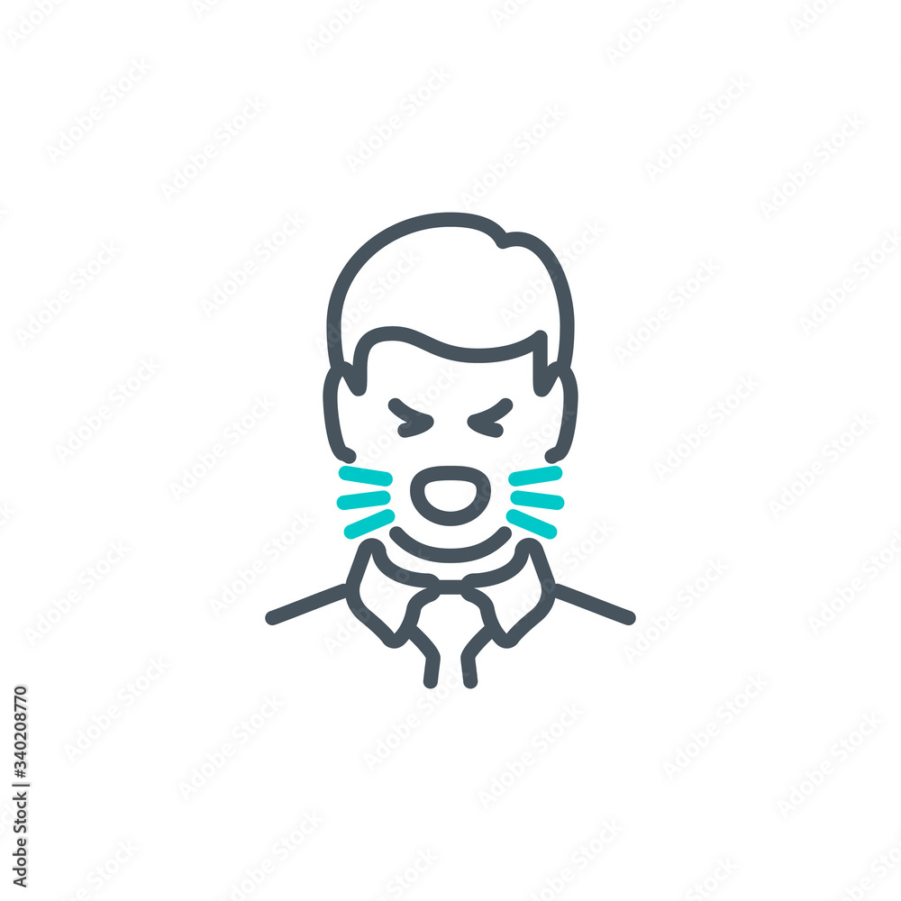 head of sick man coughing without a mask single line icon isolated on white. Perfect outline symbol Signs and symptoms Coronavirus Covid 19 pandemic banner. Quality design element with editable Stroke head of sick man coughing without a mask single line icon isolated on white. Perfect outline symbol Signs and symptoms Coronavirus Covid 19 pandemic banner. Quality design element with editable Stroke