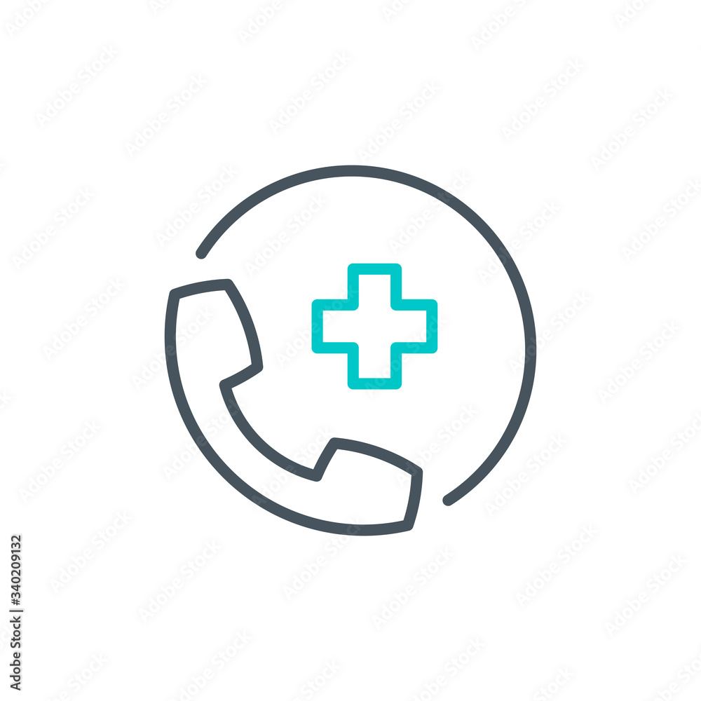 call the hospital single line icon isolated on white. Perfect outline symbol Prevention Coronavirus Covid 19 pandemic quarantine banner. Quality warning element consult a doctor with editable Stroke call the hospital single line icon isolated on white. Perfect outline symbol Prevention Coronavirus Covid 19 pandemic quarantine banner. Quality warning element consult a doctor with editable Stroke