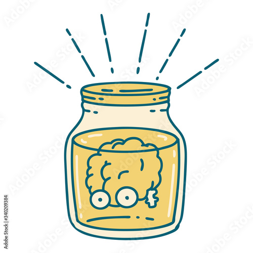 traditional tattoo style brain in jar