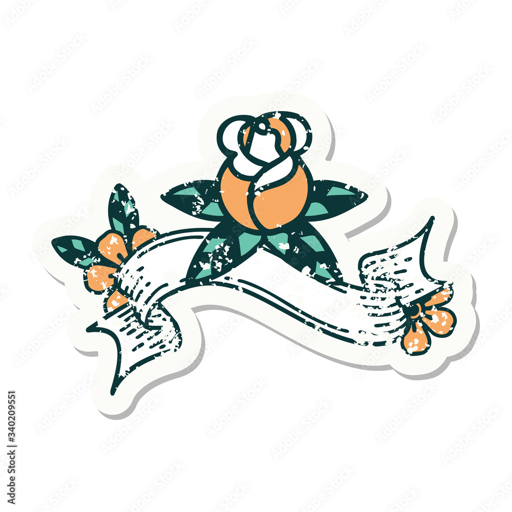grunge sticker with banner of a single rose grunge sticker with banner of a single rose